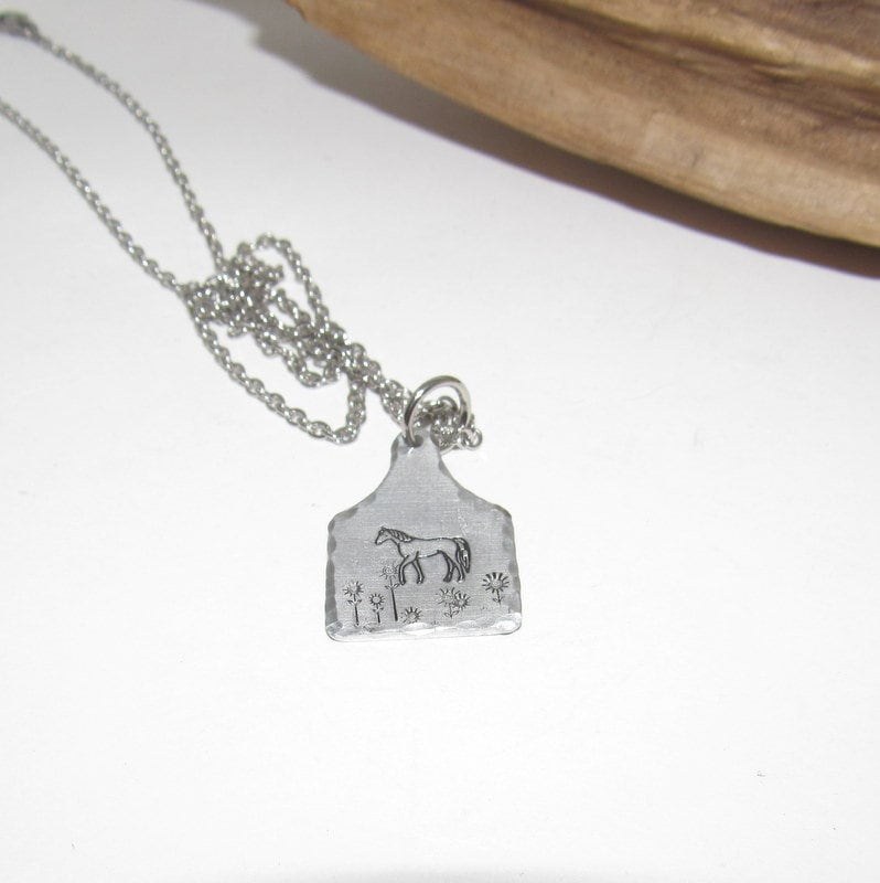 Clydesdale horse Cow tag necklace , personalized necklace pendant, horse lover gift, western jewelry for her, pendant necklace, view 3