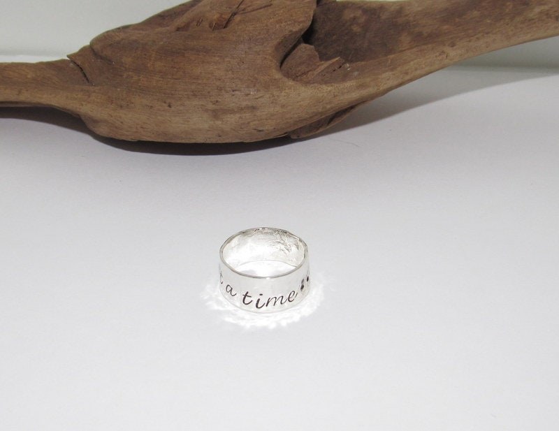 One day at a time Sterling silver ring, custom personalized ring, thumb ring, hand stamped jewelry for mom, Anniversary gift for mom, view 3