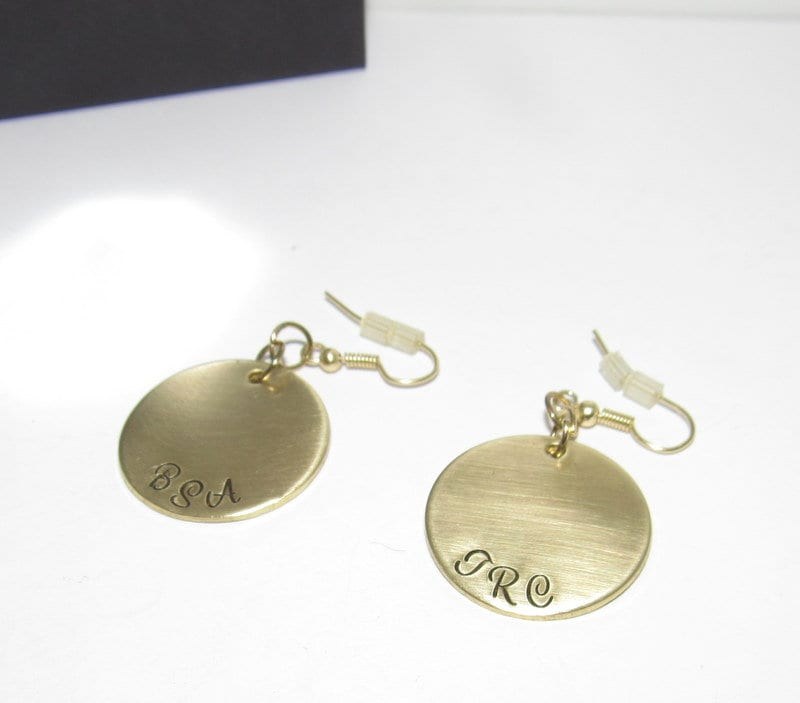custom gold earrings for mom, personalized bridal earrings, hand stamped dangle drop earrings, handstamped jewelry, view 4