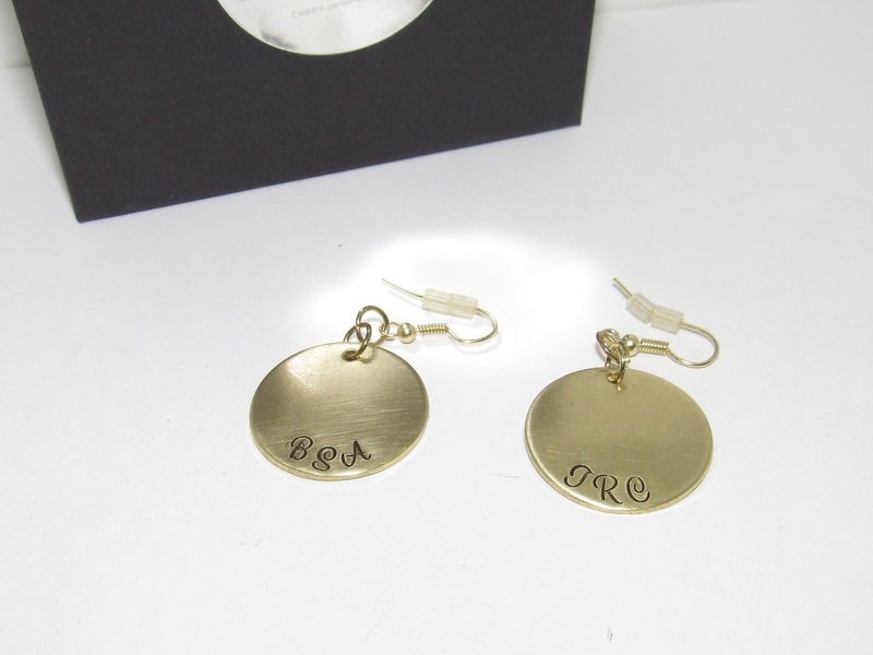 personalized dangle drop earrings , custom personalized jewelry, handstamped jewerly, handstamped jewelry, view 2