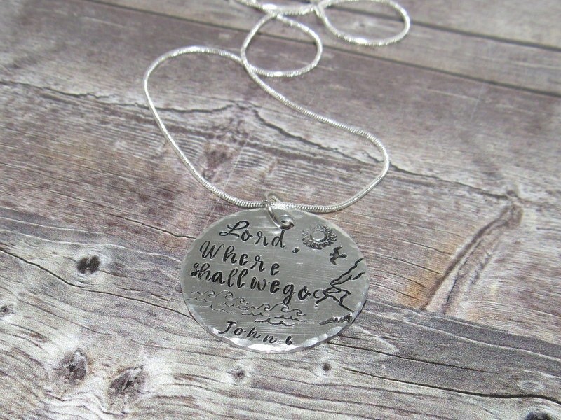 John 6 lord where shall we go necklace, Spiritual personalized jewelry for mom, Bible quote necklace, Mothers custom hand stamped jewelry, view 8