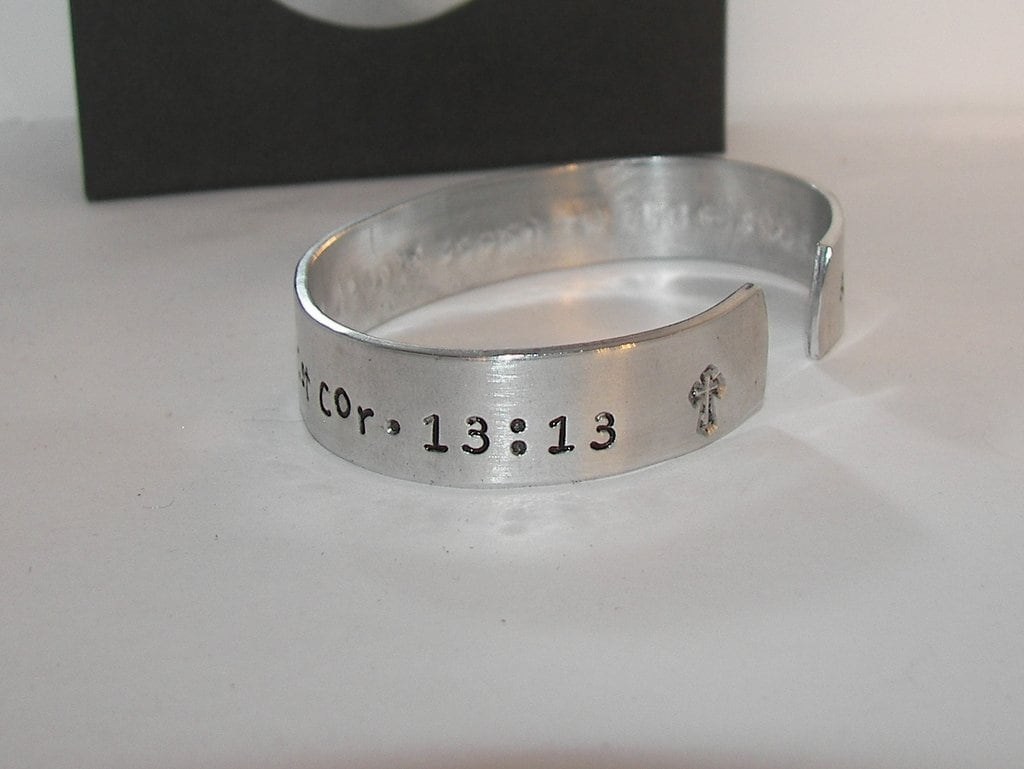 And the greatest of these is love cuff, hand stamped cuff bracelet, inspirational personalized jewelry, corth 13 :13, handstamped jewelry, view 6