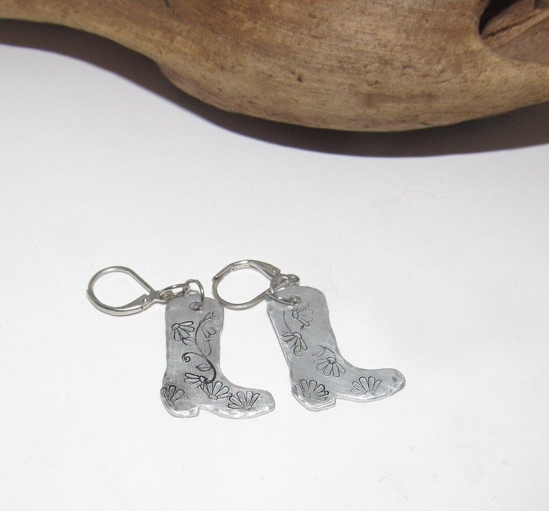cow boy boots dangle earrings , cow girl custom western theme earrings, personalized western jewelry , cow girl accessories