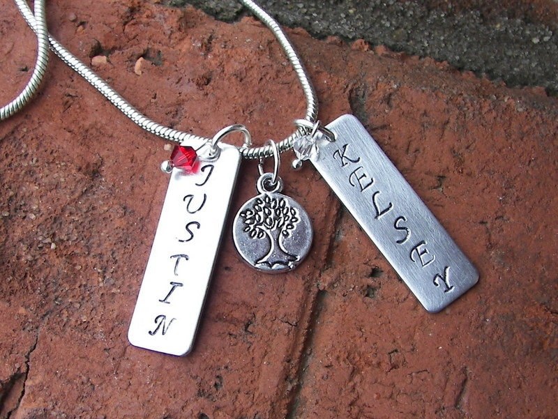 Custom stamped personalized pewter mom kids name necklace, hand stamped jewelry for mom, name charm necklace, personalized jewelry gifts, view 5