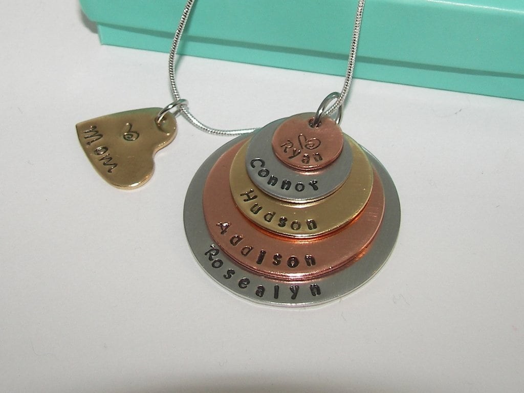 5 layer mom necklace with kids names, personalized mom necklace, custom hand stamped jewelry , Mothers day gift for mom or Grandma, view 6