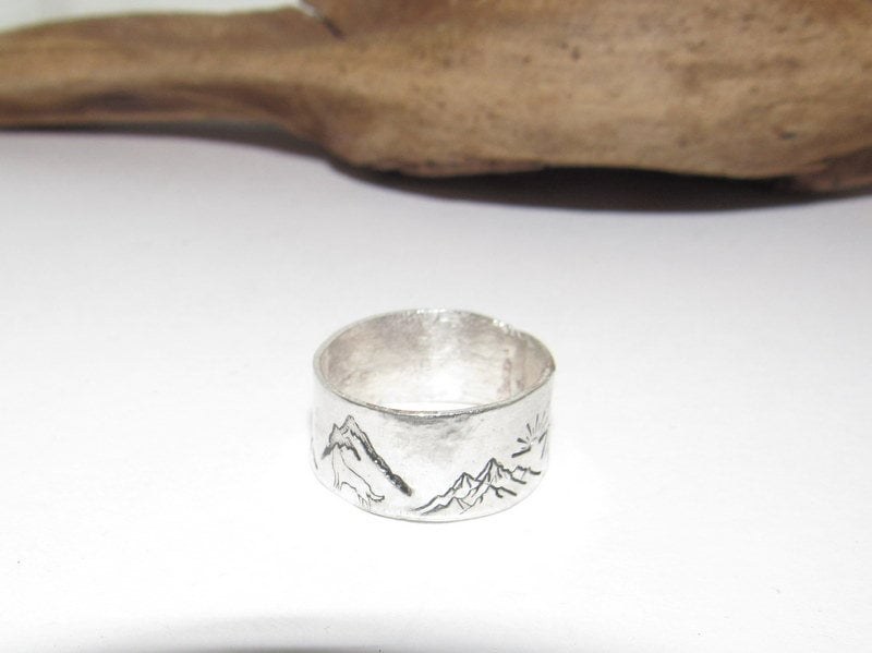 Sterling silver mountain ring ring, thumb ring ,custom personalized jewelry, hand stamped jewelry for mom, Anniversary gift for mom, view 2