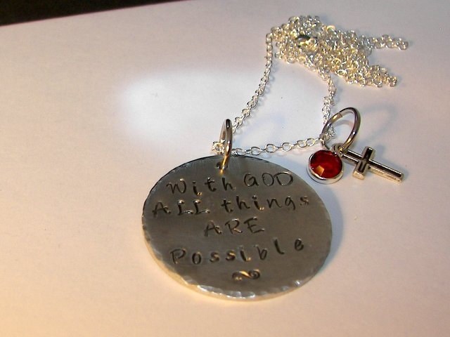 With God all things are possible, confirmation jewelry baptisim gift for girl, custom stamp personalized jewelry, anniversary gift for mom, view 3