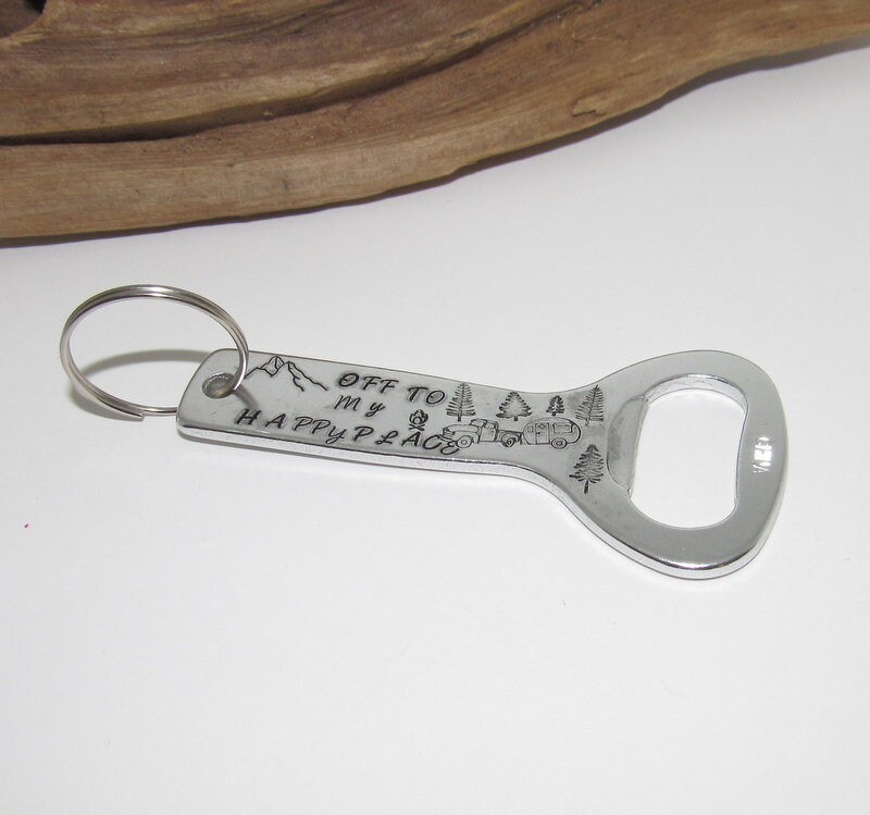 I am off to my happy place keyring bottle opener, mountain lover gift, bartender gift, groomsman gift, bff gift housewarming gift