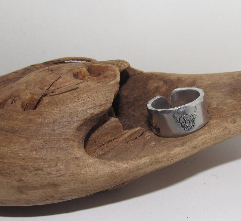 Buffalo head western adjustable ring, steer head ring, Personalized ring, Adjustable stamped ring, stamped jewelry,, view 5