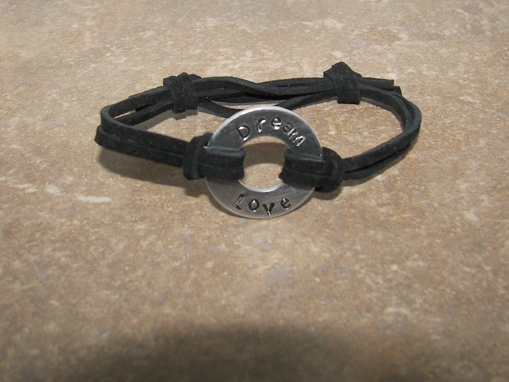 Custom pewter washer bracelet, personalized bracelets for women, bulk bracelets, create your own custom bracelet, handstamped jewelry, view 3