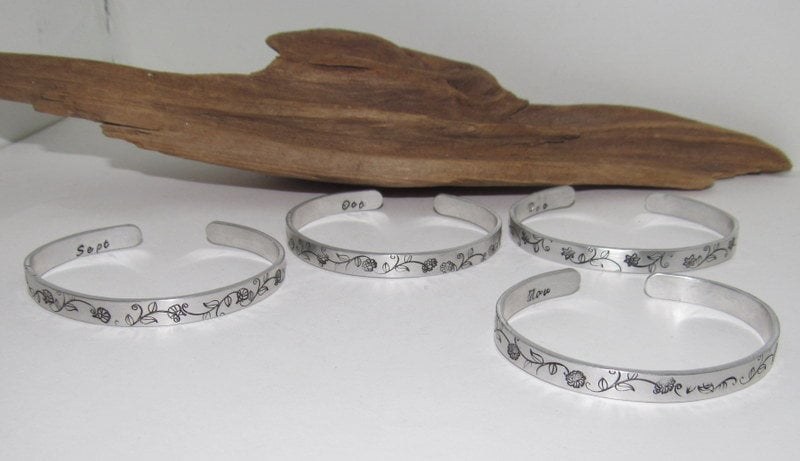 November skinny Birth flower bracelet, Mothers day gift, stamped personalized jewelry, brides maids gifts, nature flower jewelry, view 3
