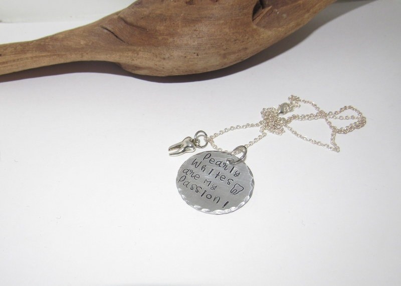 Pearly whites are my passion necklace, gift for dental assistants, dental hygienist graduation gift, dental staff gifts, stamped jewelry, view 3