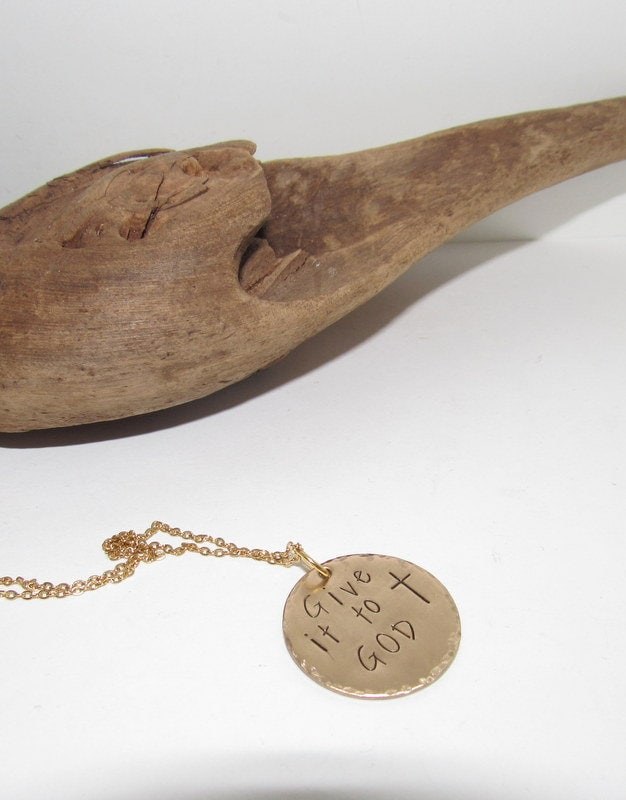 Personalized Give it to God necklace , Gold confirmation gift, baptism gift for her , custom stamped religious jewelry for best friend gift, view 5