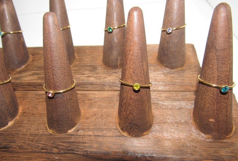 Kids birth stone ring, skinny stacking rings , personalized birth month ring, birthstone stacking ring, view 9