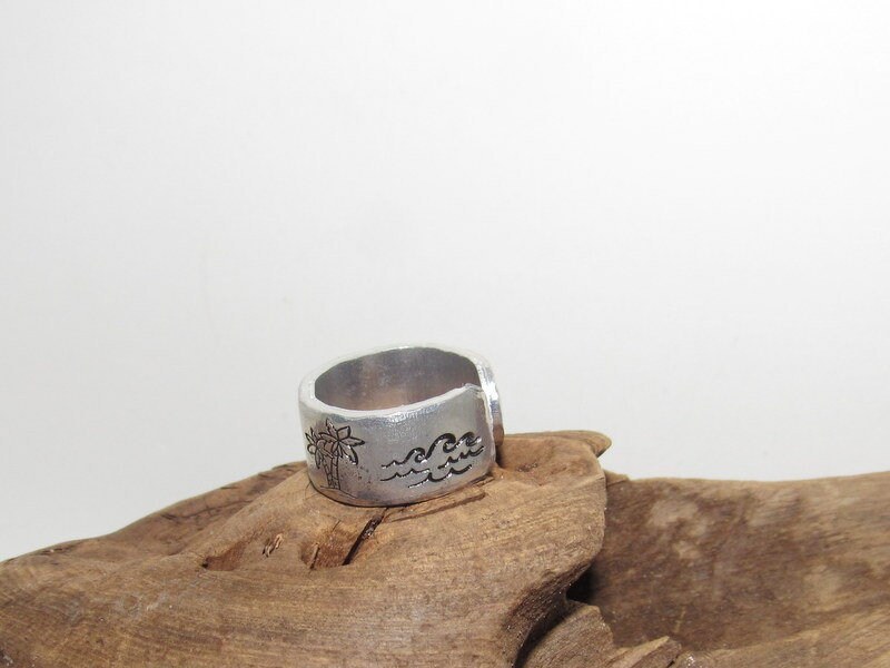 Beach view Personalized Adjustable stamped ring, inspiration rings, adjustable silver ring, stamped jewelry, boho beachring, view 6