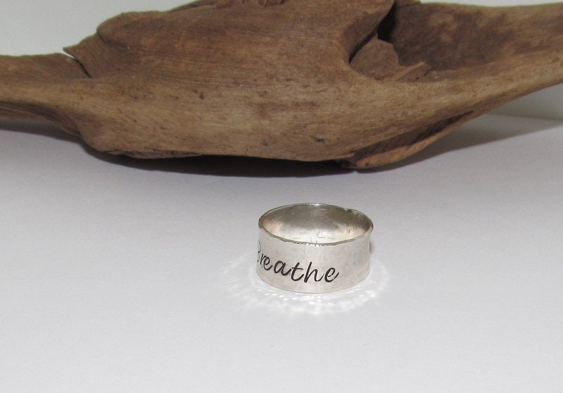 Sterling silver Breathe ring, secret message ring, thumb ring ,custom personalized jewelry, hand stamped jewelry for mom,, view 5