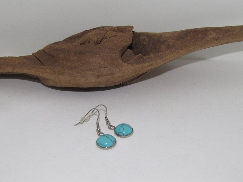 Turquoise dangle drop earrings, western jewelry, stud earring jewelry , personalized earrings , stamped jewelry,, view 3