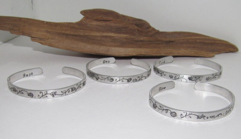 Skinny stacking Birth flower bracelet gift for mom, Mothers stamped personalized jewelry, brides maids gifts, nature flower jewelry, view 4