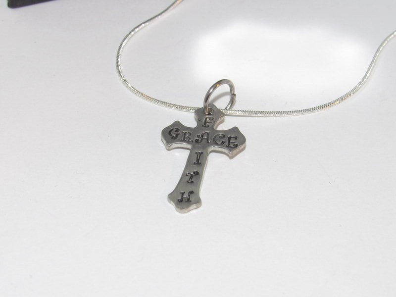 personalized Faith cross necklace, personalized cross jewelry, custom stamped Faith gift for mom, best friend encouragement gift, view 4