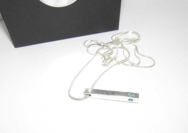4 side bar pewter bar necklace, personalized mom necklace, names necklace , hand stamped jewelry, mother jewelry, view 5