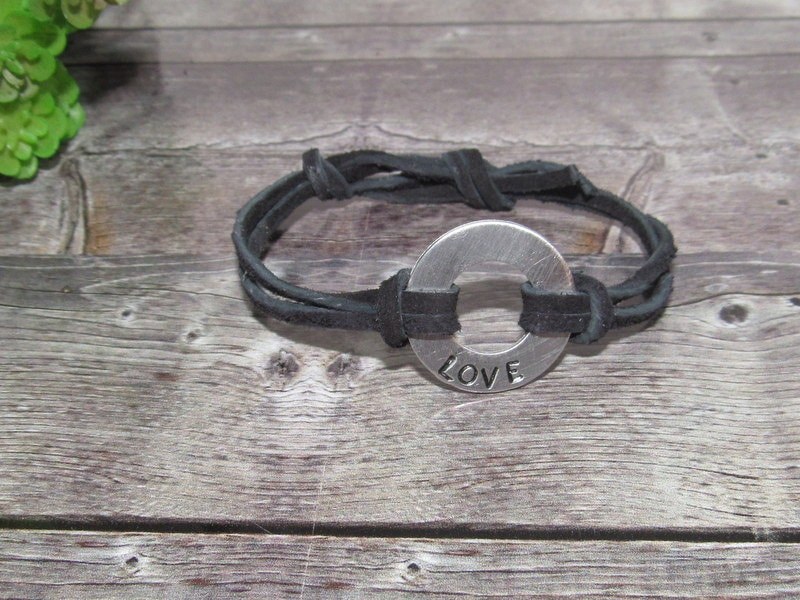 Pewter washer word bracelet, personalized stamped washer , kids name bracelet , pick your word bracelet, , hand stamped jewelry, view 3