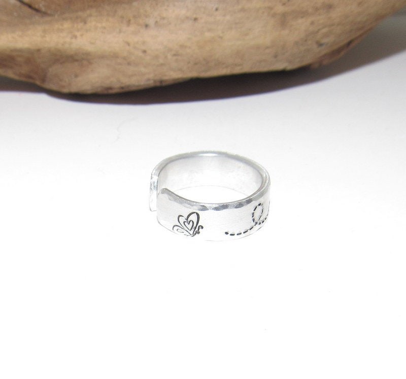 Butterflies Inspirational Ring, Nature Inspirational Ring ,Personalized Silver Hand Stamped Ring, Aluminum Hand Stamped Ring, view 4