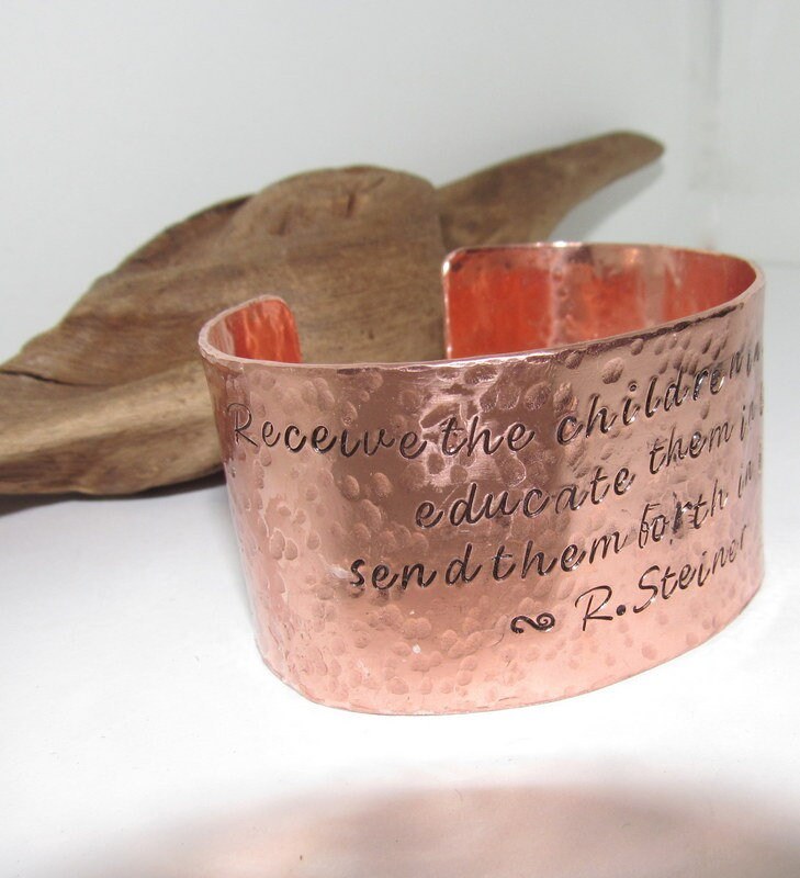 Teachers gift education them in love, Wide copper bracelet, adjustable copper cuff, stamped copper cuff bracelet,, view 4