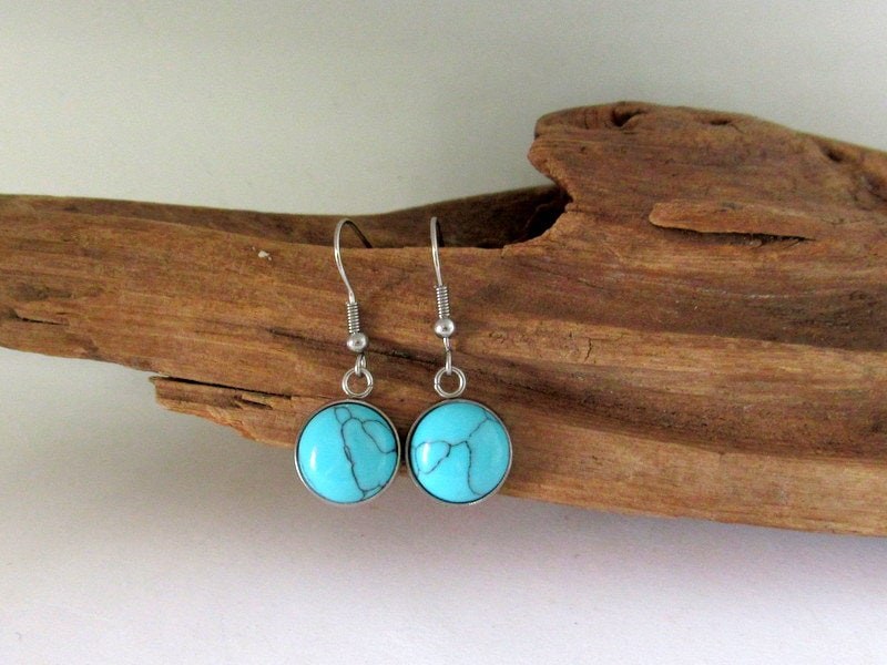 Turquoise dangle drop earrings, western jewelry, stud earring jewelry , personalized earrings , stamped jewelry,, view 4