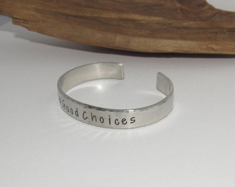 Make good choices cuff bracelet, pewter jewelry, graduation gift , best friend gift, personalized bracelet for her or him, stamped jewelry, view 4