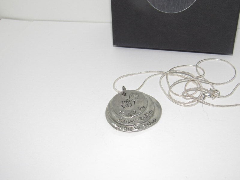 3 layer pewter mothers necklace with kids names, grandmothers necklace , custom hand stamped jewelry , personalized jewelry, view 6