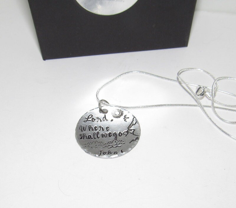 John 6 lord where shall we go necklace, Spiritual personalized jewelry for mom, Bible quote necklace, Mothers custom hand stamped jewelry, view 5