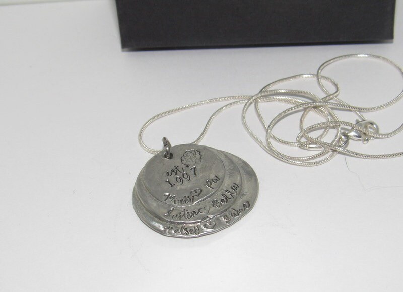 3 layer pewter mothers necklace with kids names, grandmothers necklace , custom hand stamped jewelry , personalized jewelry, view 7
