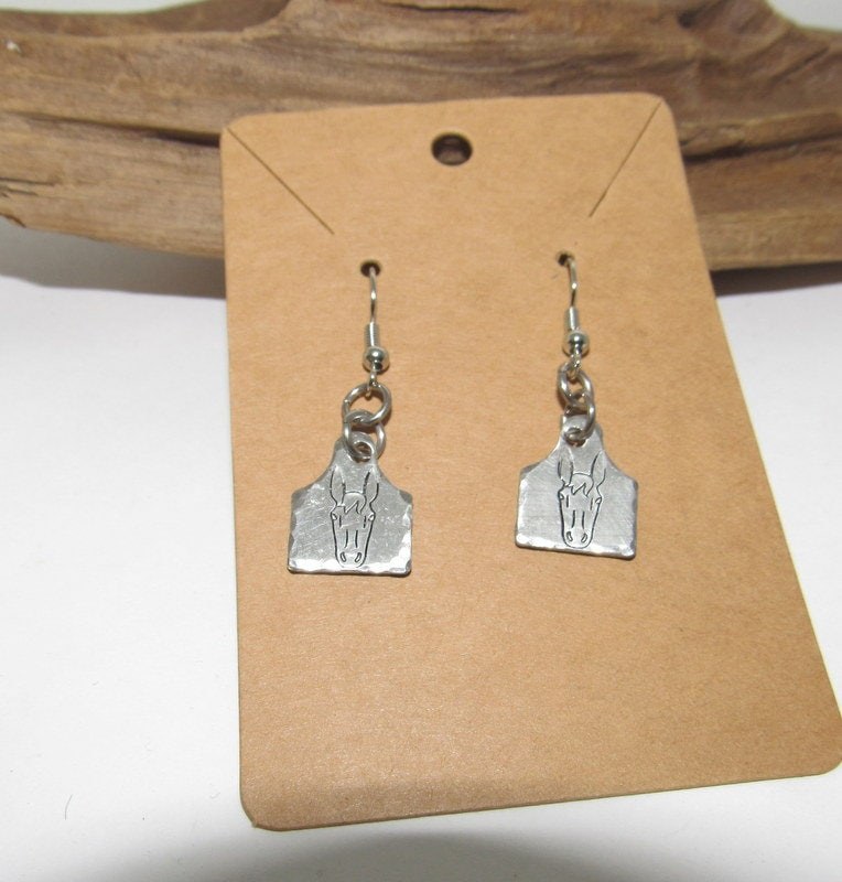 pig earrings, dangle drop earrings, farm animal jewelry, farm life jewelry , personalized earrings , stamped jewelry, bff cow lover gift, view 7