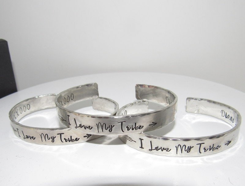 I love my tribe cuff bracelet, pewter jewelry, bridesmaid gifts, best friend gift, personalized bracelet for her, handstamped jewelry, view 2