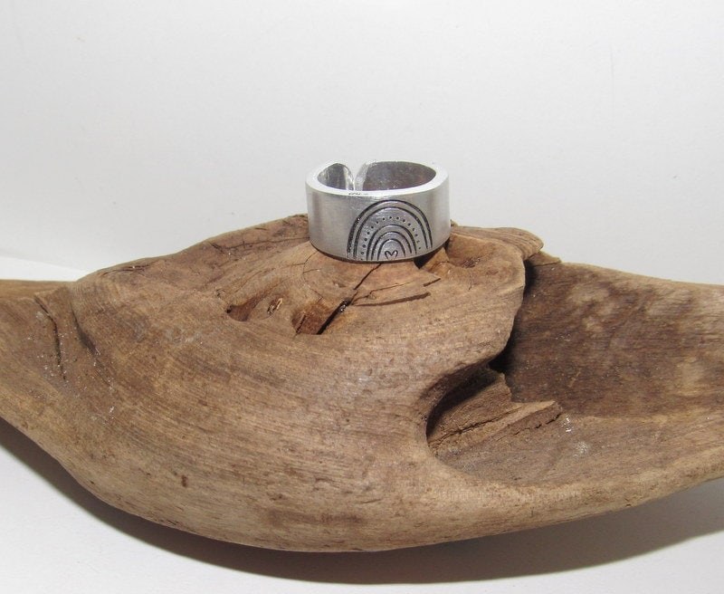 Rainbow Adjustable stamped ring, rainbow lover aluminum ring, inspiration rings, adjustable silver ring, stamped jewelry,, view 3