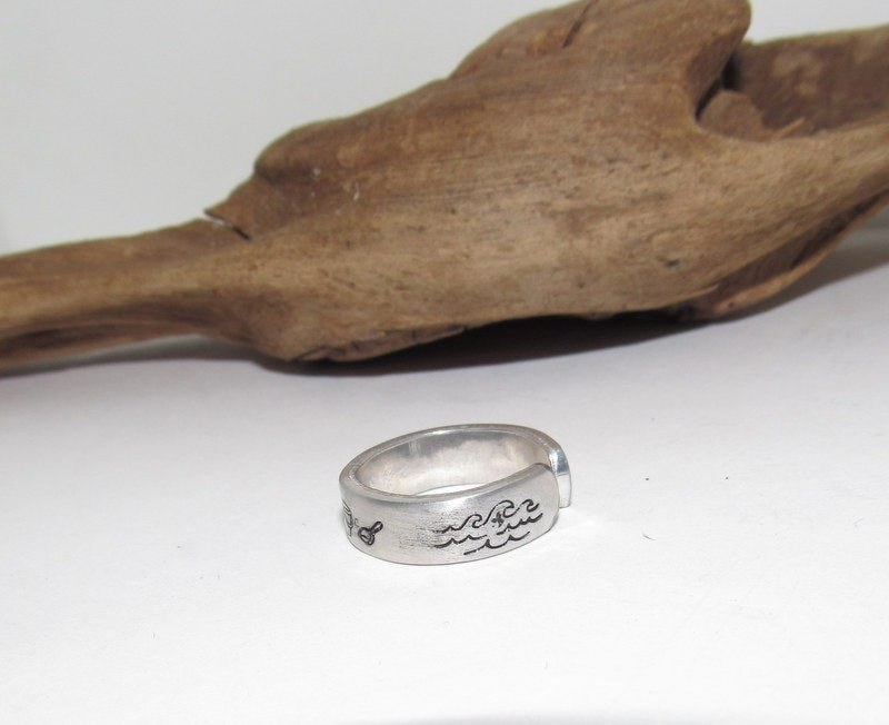 Beach view Personalized Adjustable stamped ring, inspiration rings, adjustable silver ring, stamped jewelry, boho beachring, view 3