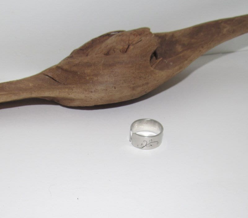 Hibiscus Adjustable stamped ring, flower lover aluminum ring, inspiration rings, adjustable silver ring, stamped jewelry,, view 4