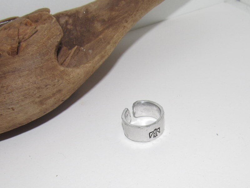 Thunderbird ring, Western Adjustable stamped ring set, adjustable ring for women , adjustable silver ring, stamped jewelry, boho ring, view 3