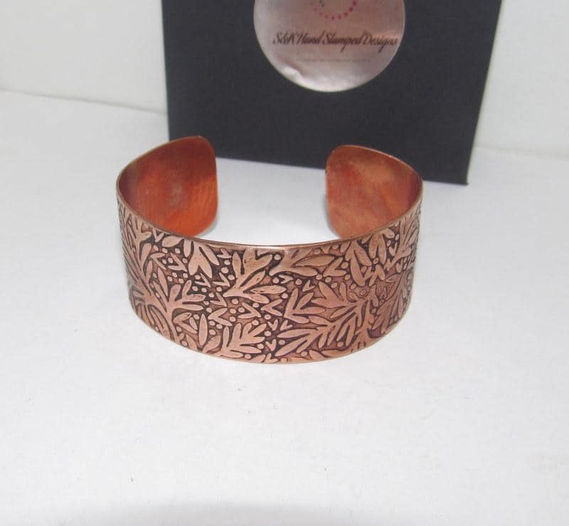 Copper Floral Print Embossed Cuff, boho paisley jewelry, personalized cuff bracelet, Bff gift, western jewelry cuff,