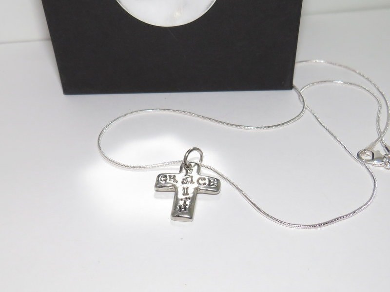 personalized Faith cross necklace, personalized cross jewelry, custom stamped Faith gift for mom, best friend encouragement gift, view 4