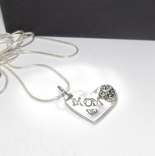 Personalized mom necklace , Pewter Mimi charm necklace, mothers jewelry, custom hand stamped jewelry gift for grandma, view 3