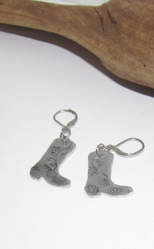cow boy boots dangle earrings , cow girl custom western theme earrings, personalized western jewelry , cow girl accessories, view 5