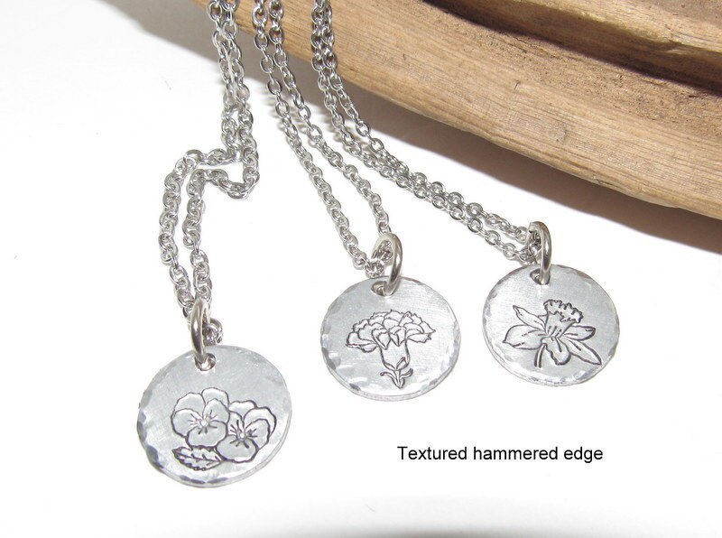 Sterling Birth flower necklace, Kids birth month flower gift, personalized hand stamped jewelry, Mothers day gift for mom , flower jewelry, view 5