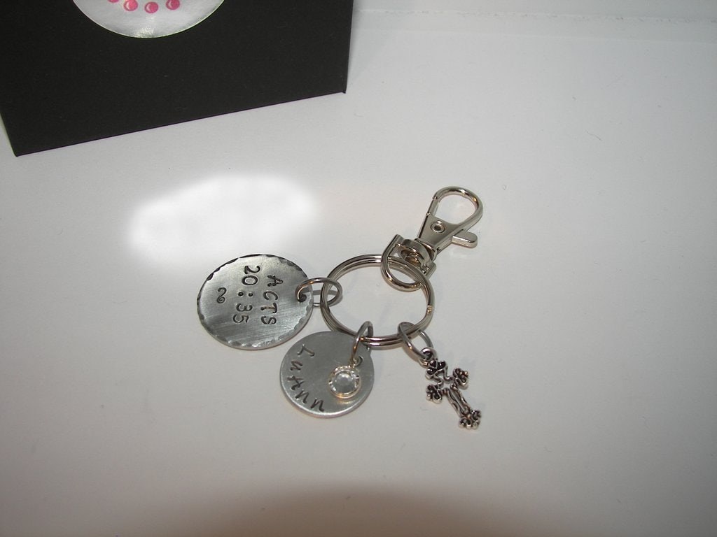 Acts 20:35 custom hand stamped key ring with verse , personalized key ring, hand stamped jewerly , custom stamped, handstamped jewelry, view 4
