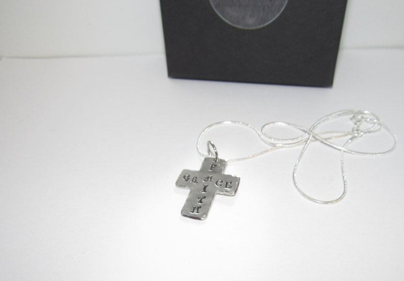 personalized Faith cross necklace, personalized cross jewelry, custom stamped Faith gift for mom, best friend encouragement gift, view 4