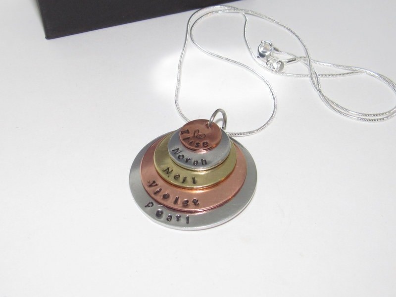 5 layer mom necklace with kids names, personalized mom necklace, custom hand stamped jewelry , Mothers day gift for mom or Grandma