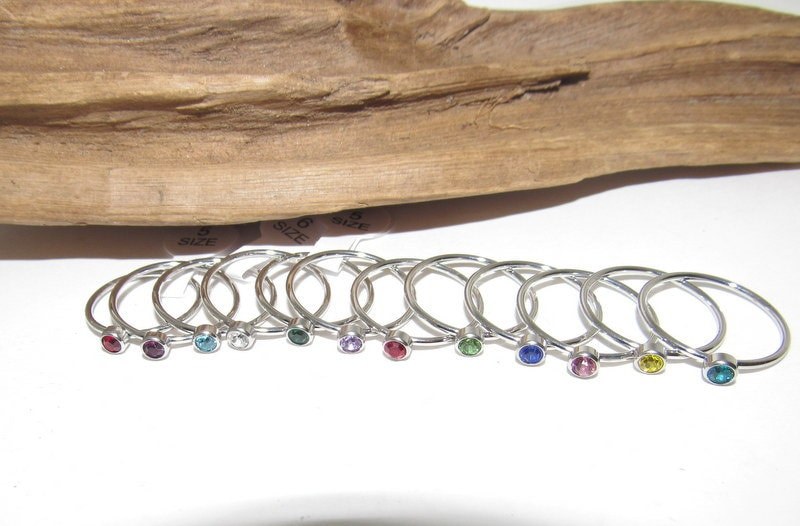 Kids birth stone ring, skinny stacking rings , personalized birth month ring, birthstone stacking ring