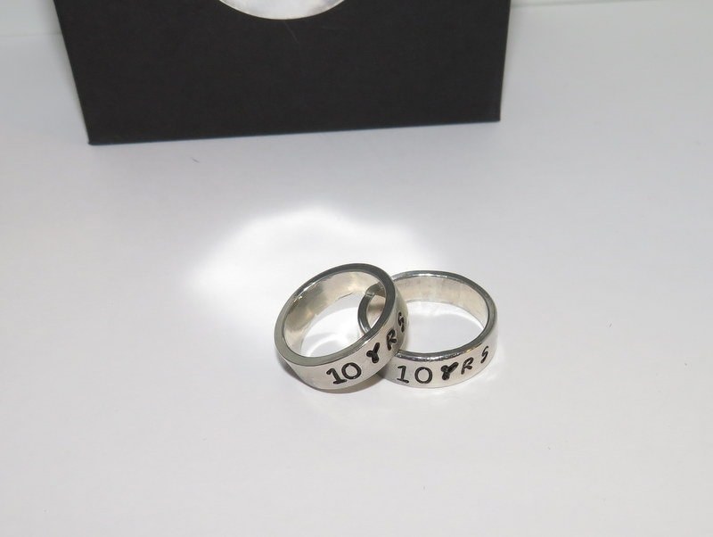 Personalized pewter stacking ring, initial ring for mom, kids name ring, custom hand stamped jewelry , handstamped jewelry, view 3