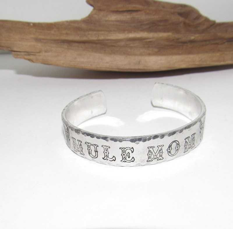 Personalized Mule Mom Western Bracelet, Customizable Hand Stamped Cuff for Horse Owners, Cowgirl Approved Equestrian Bracelet, view 2