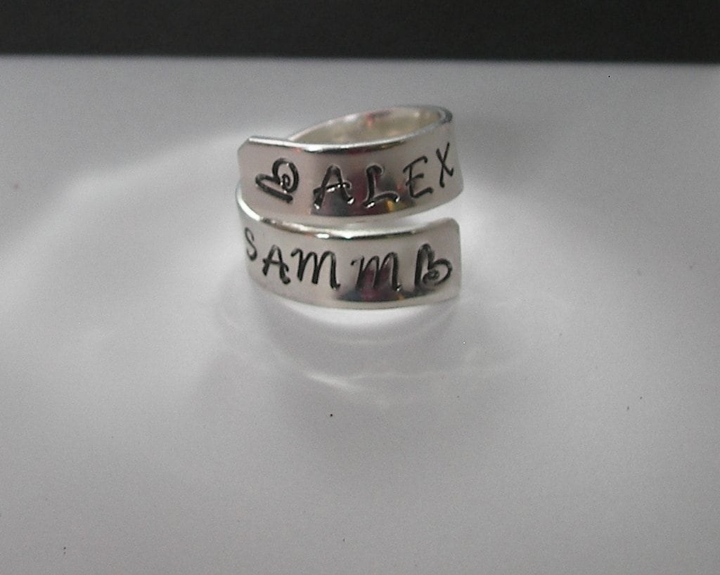 Pewter kids name wrap ring, custom personalized jewelry ,hand stamped jewelry ring for mom, Anniversary gift for mom, handstamped jewelry, view 3